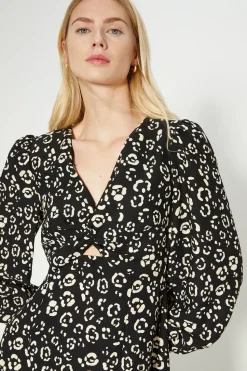 Animal Twist Front Crepe Midi Dress