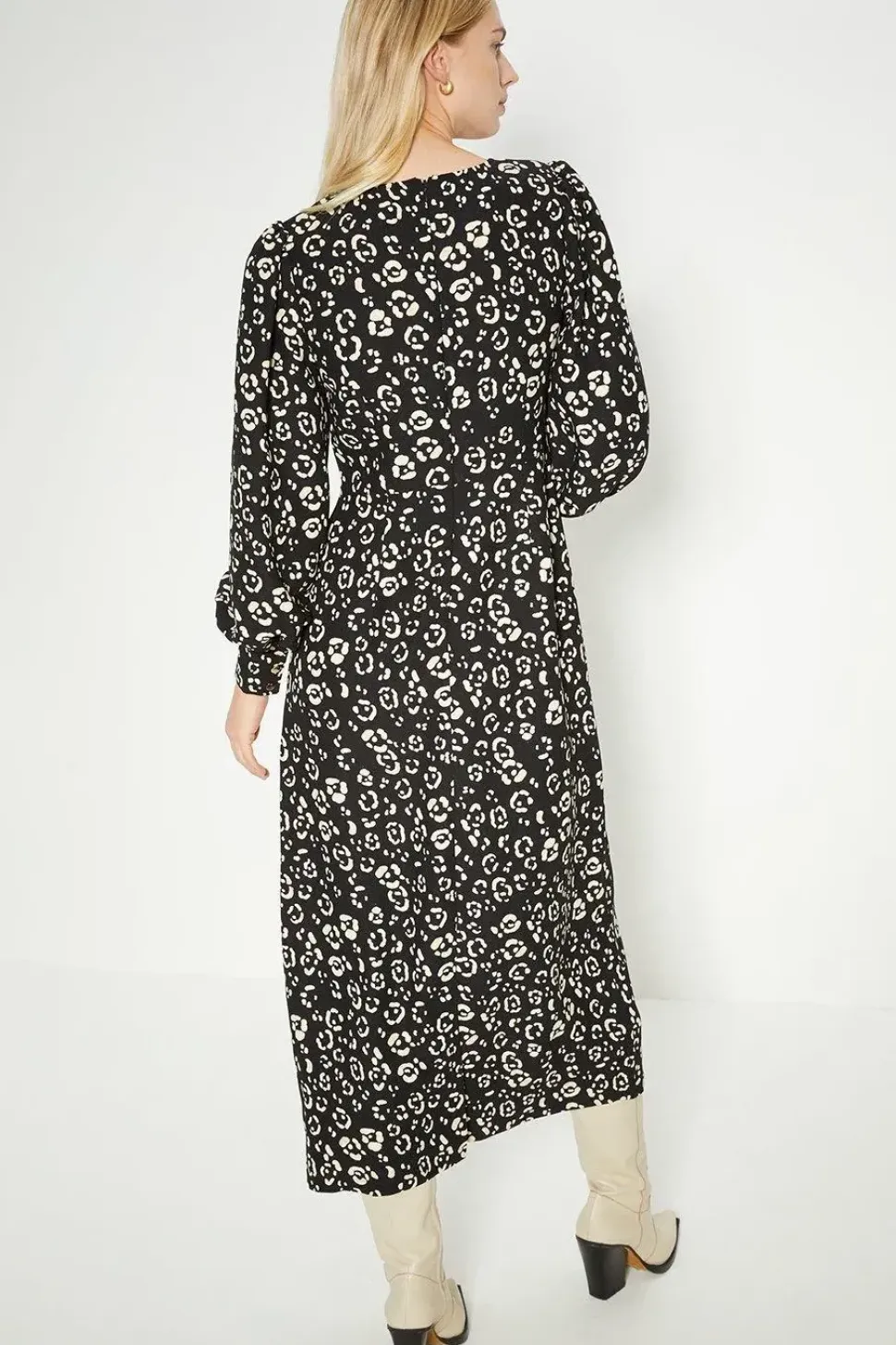 Animal Twist Front Crepe Midi Dress