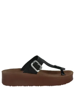 Ankle Buckle Platform Thong Sandal Black