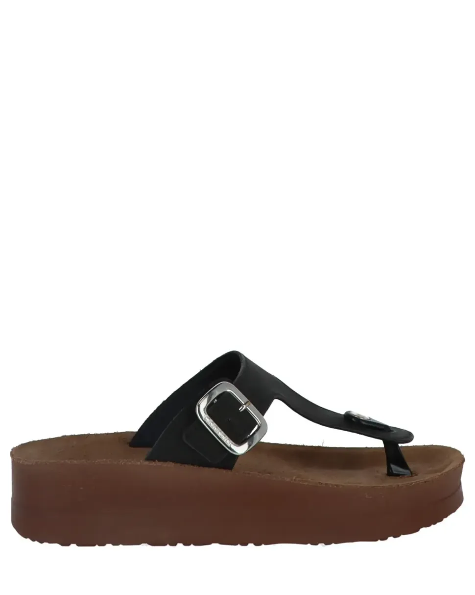 Ankle Buckle Platform Thong Sandal Black