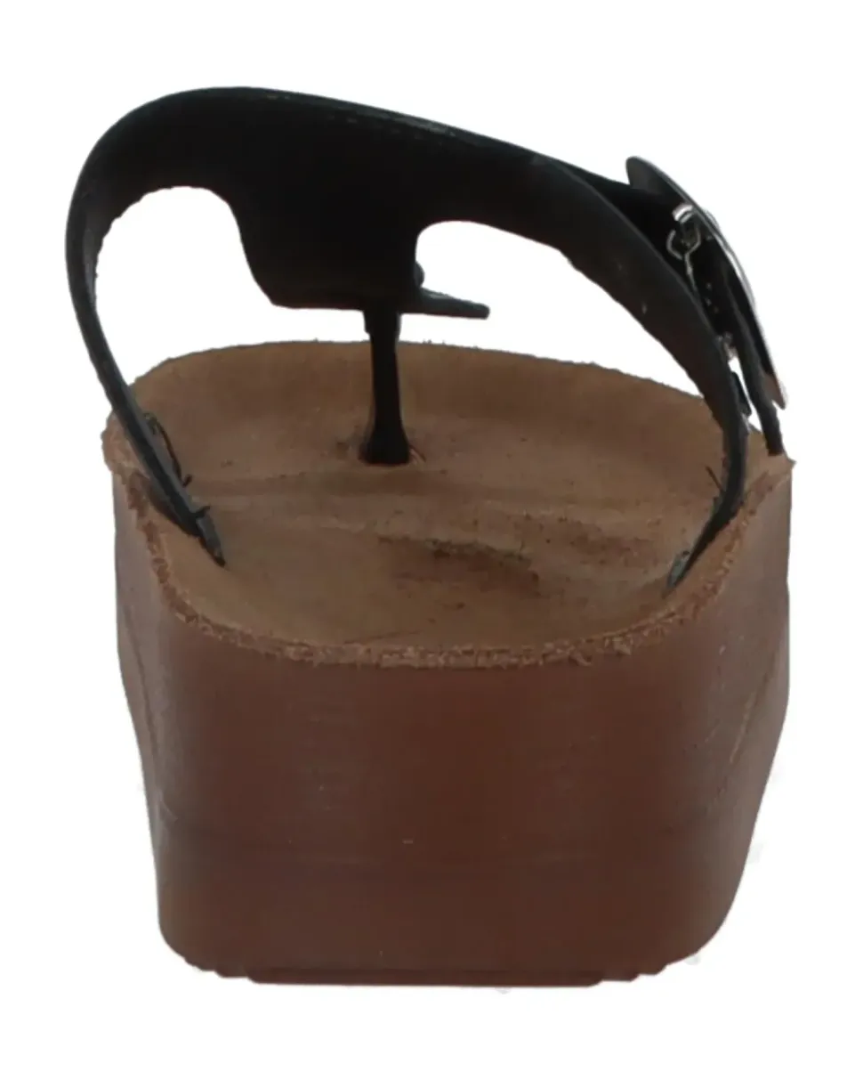 Ankle Buckle Platform Thong Sandal Black
