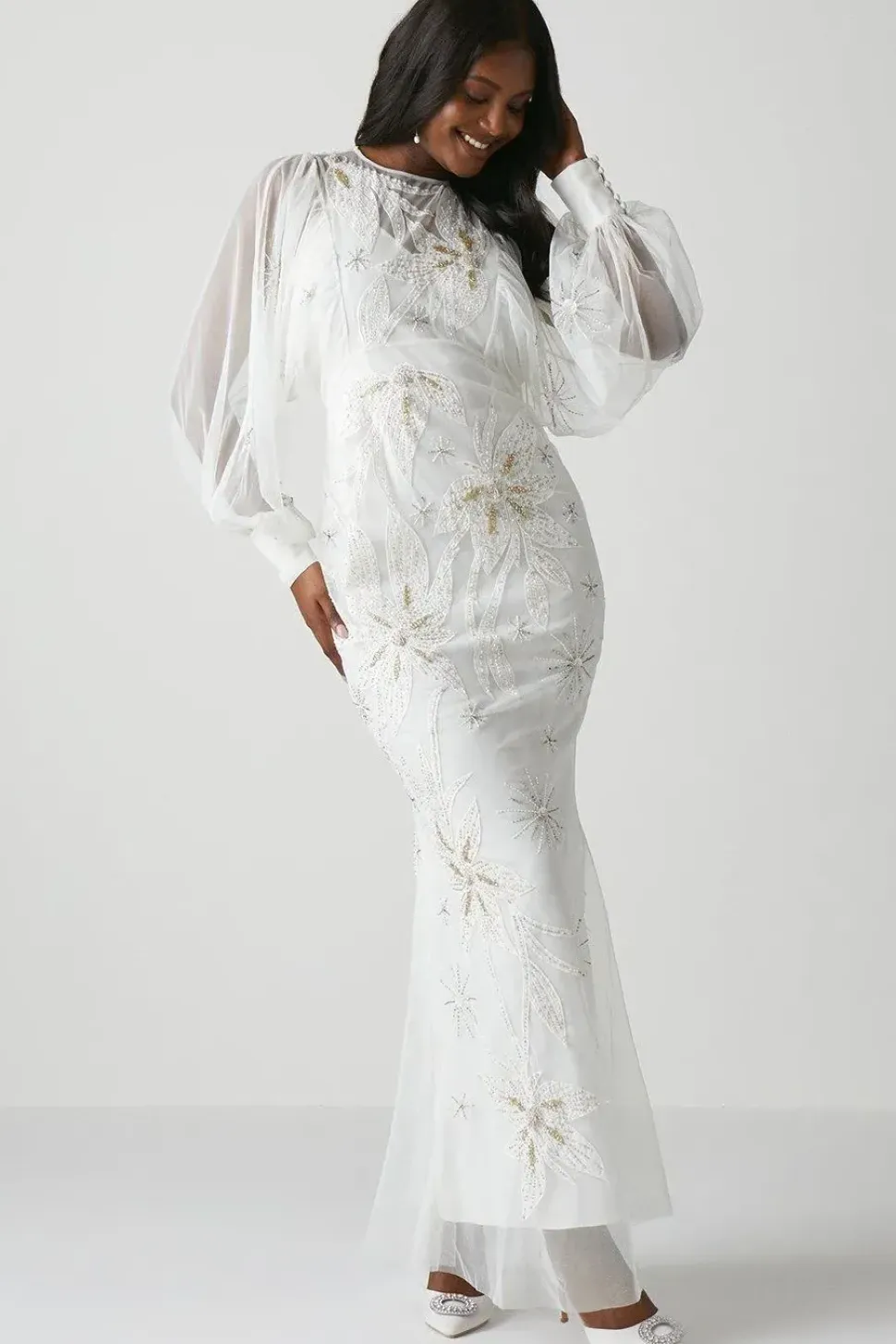 Applique Drop Sleeve Mesh Wedding Dress