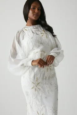 Applique Drop Sleeve Mesh Wedding Dress