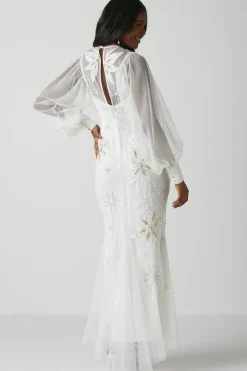 Applique Drop Sleeve Mesh Wedding Dress