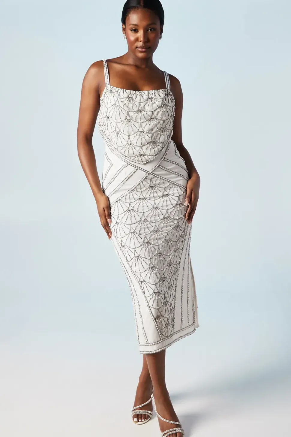 Art Deco Scallop Cowl Back Dress