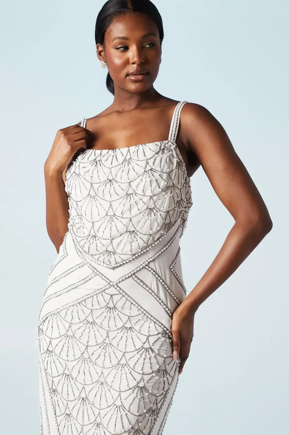 Art Deco Scallop Cowl Back Dress