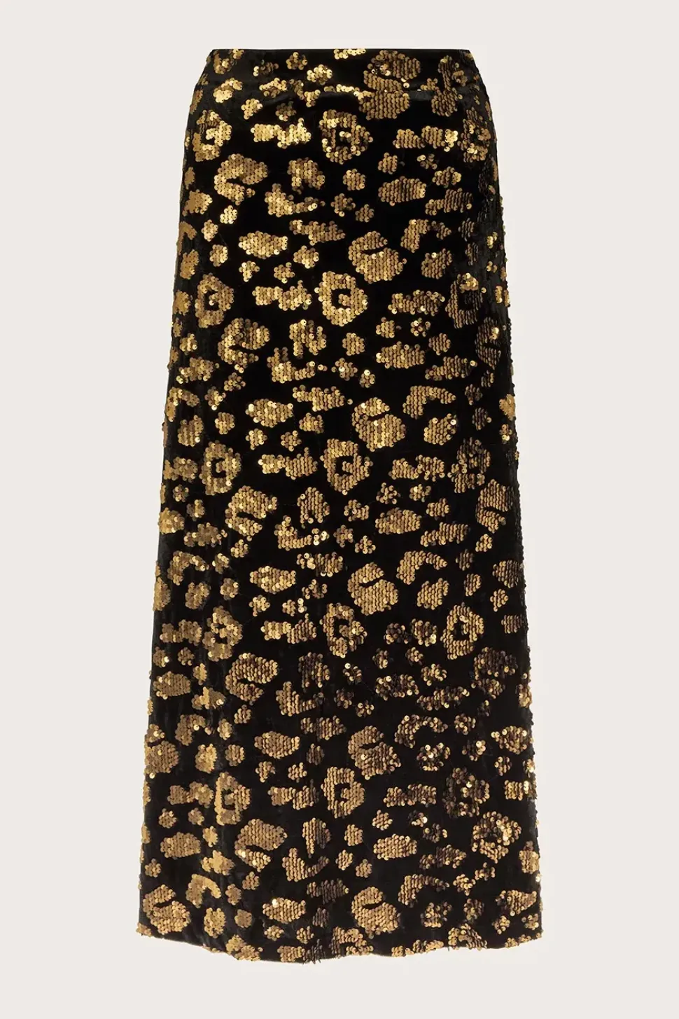 Arwen Sequin Leopard Velvet Midi Skirt Black