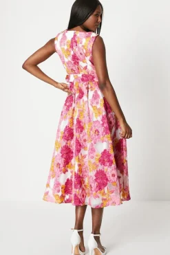 Asymmetrical Sleeveless Jacquard Midi Dress
