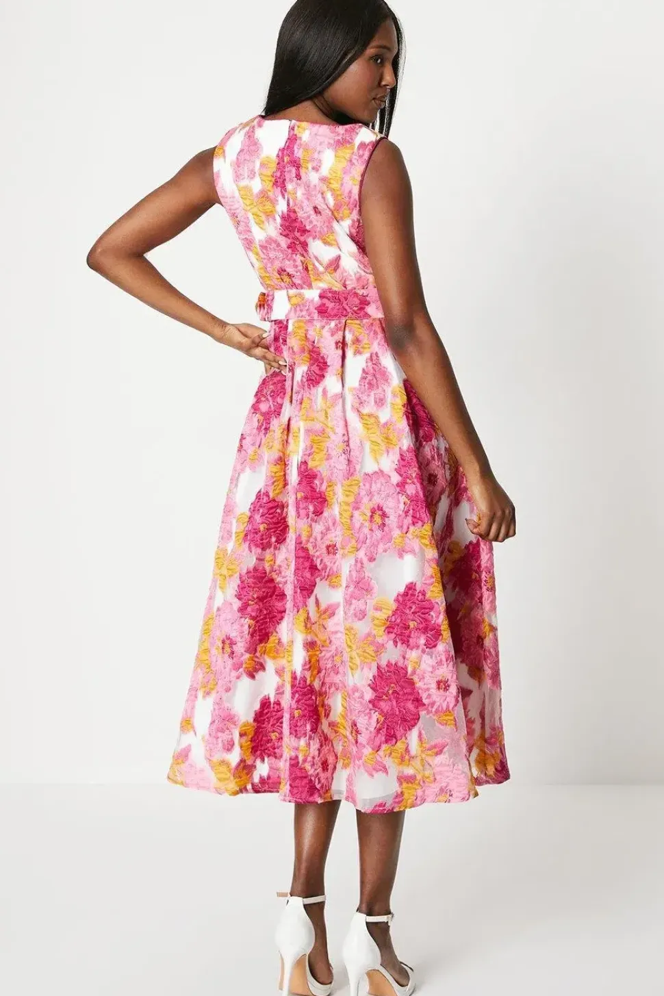 Asymmetrical Sleeveless Jacquard Midi Dress