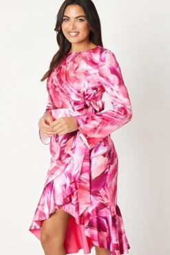Asymmetric Drape Ruffle Midi Dress