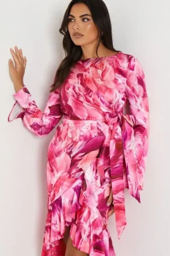 Asymmetric Drape Ruffle Midi Dress
