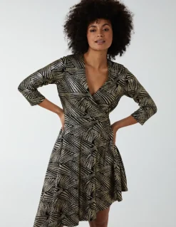Asymmetric Metallic Animal Foil Wrap Dress
