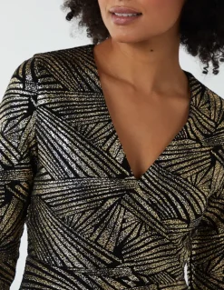 Asymmetric Metallic Animal Foil Wrap Dress