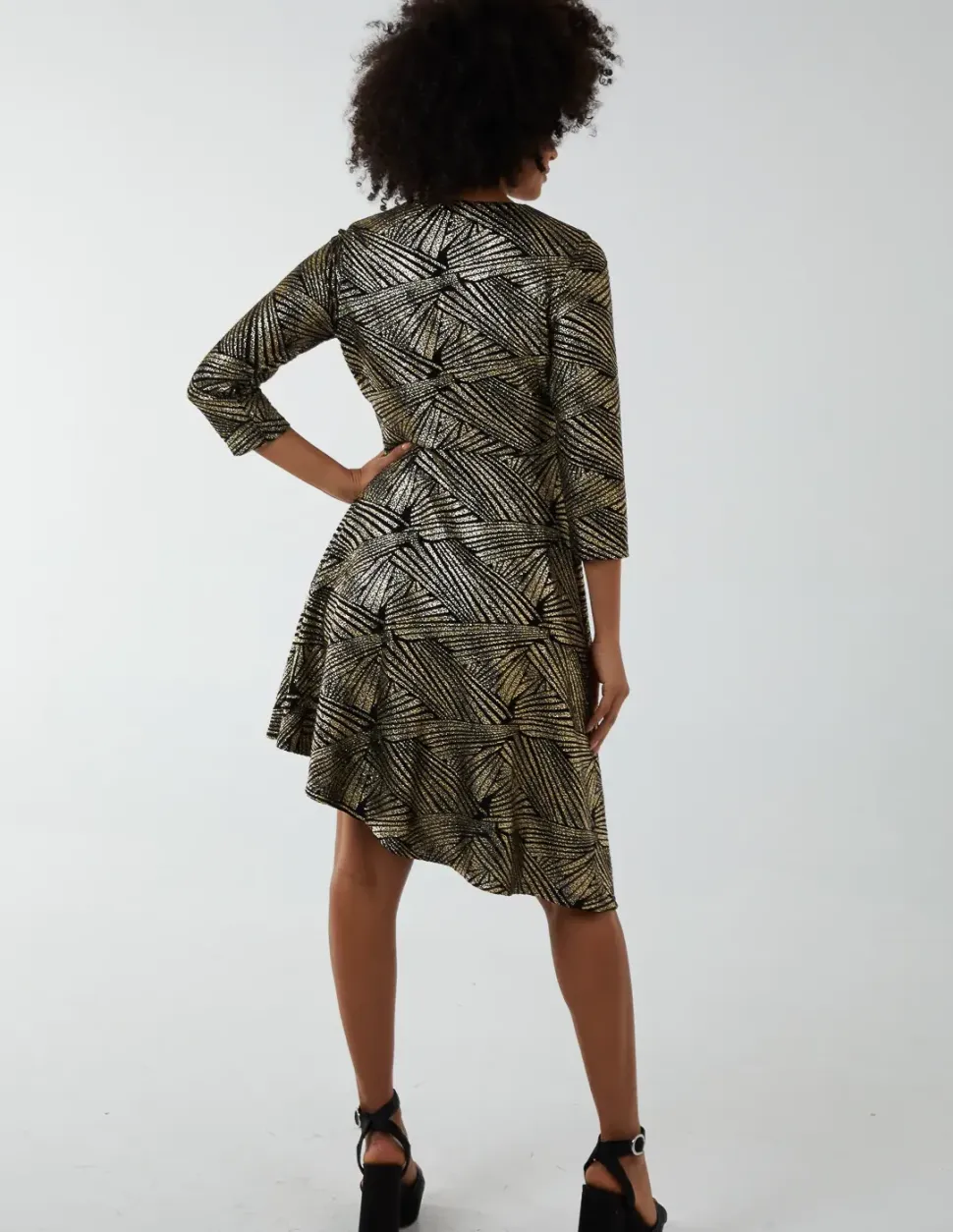Asymmetric Metallic Animal Foil Wrap Dress