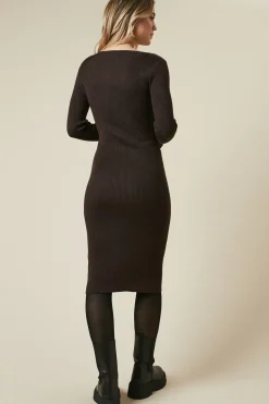 Asymmetric Neckline Knitted Button Down Midi Dresss