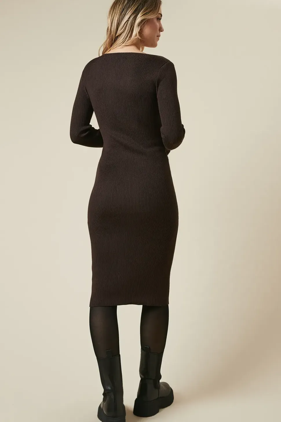 Asymmetric Neckline Knitted Button Down Midi Dresss