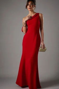 Asymmetric Neckline Scuba Crepe Black Tie Dress