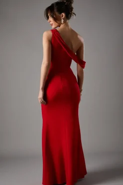 Asymmetric Neckline Scuba Crepe Black Tie Dress