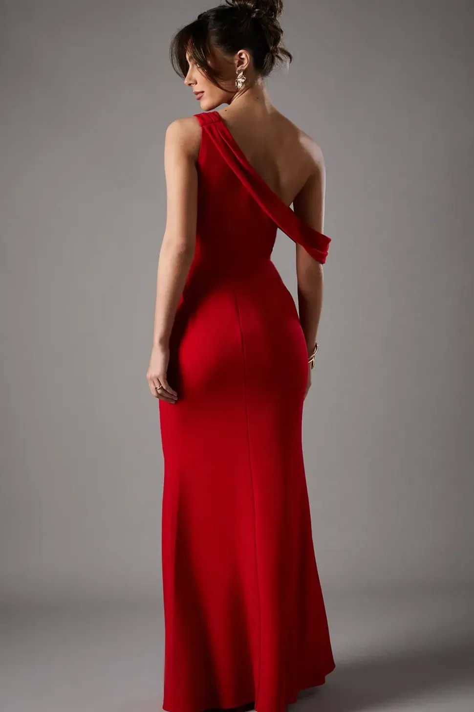 Asymmetric Neckline Scuba Crepe Black Tie Dress