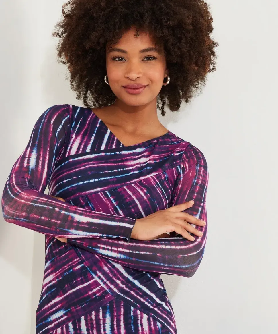Asymmetric Printed Midi Dress