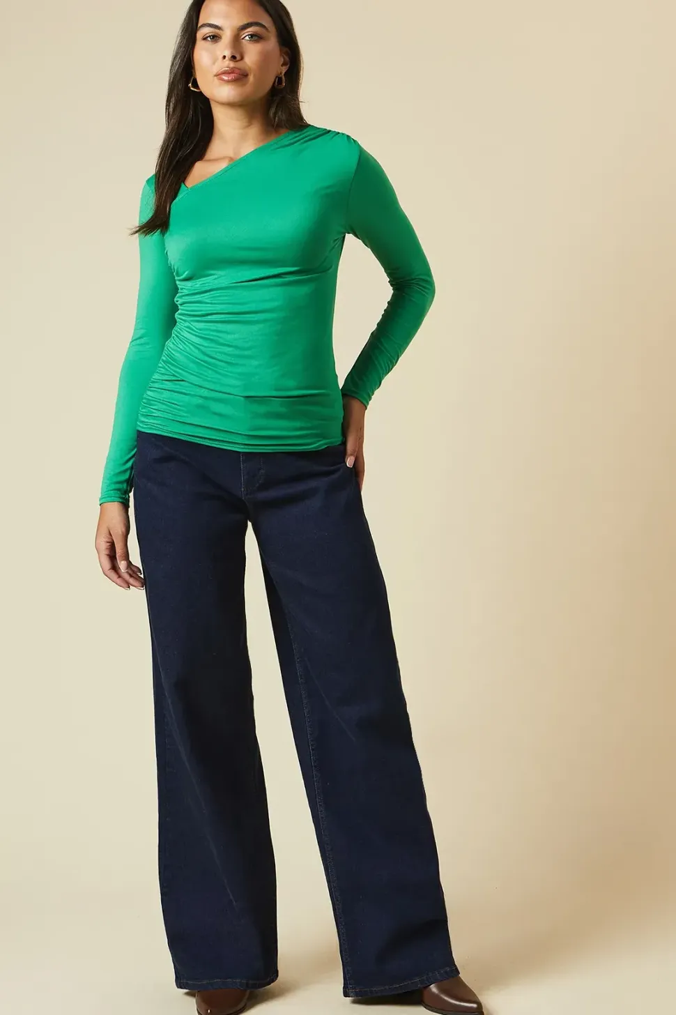 Asymmetric Ruched Front Long Sleeve Top