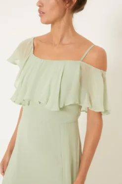 Asymmetric Strap Ruffle Midi Dress