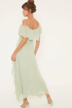 Asymmetric Strap Ruffle Midi Dress