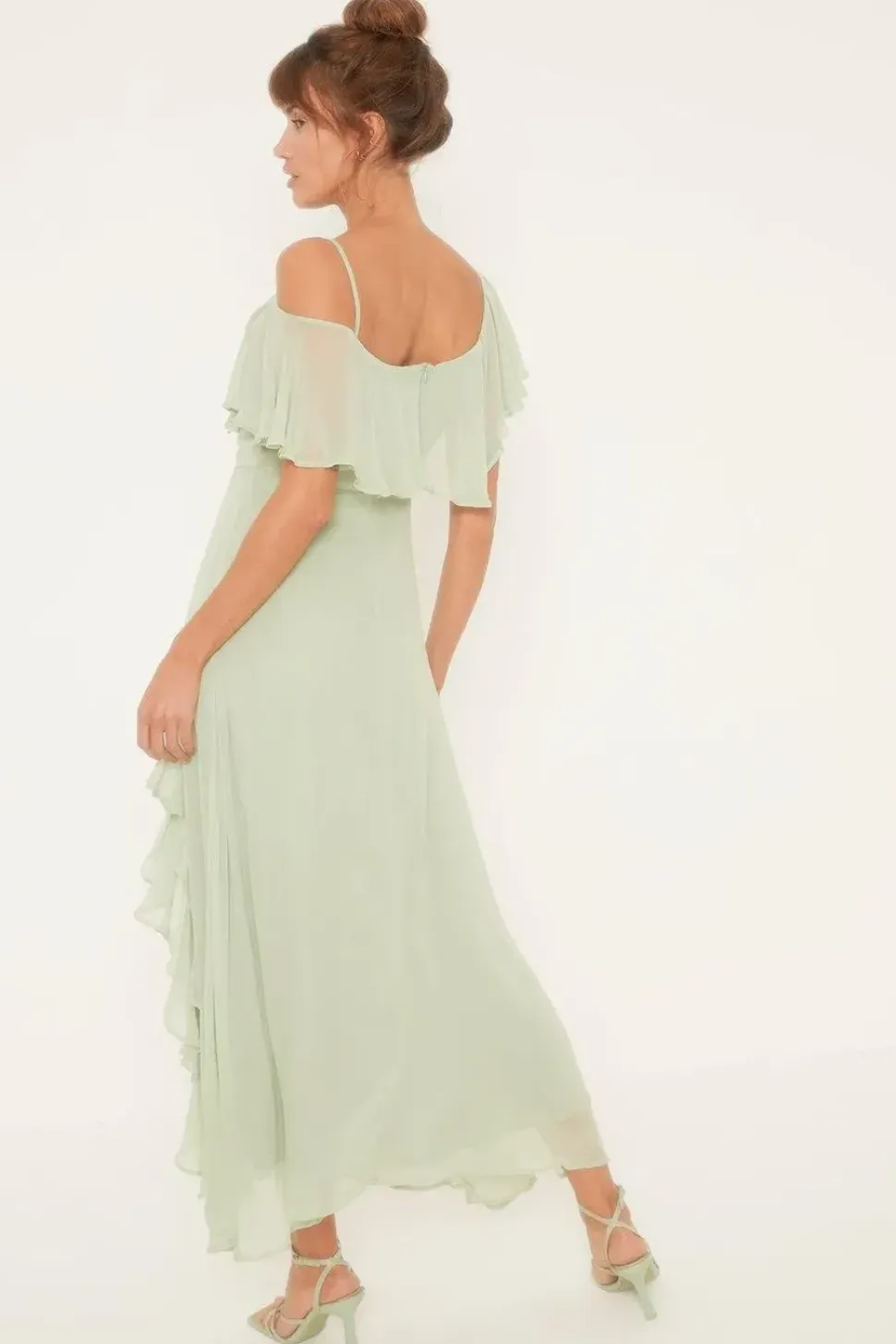 Asymmetric Strap Ruffle Midi Dress