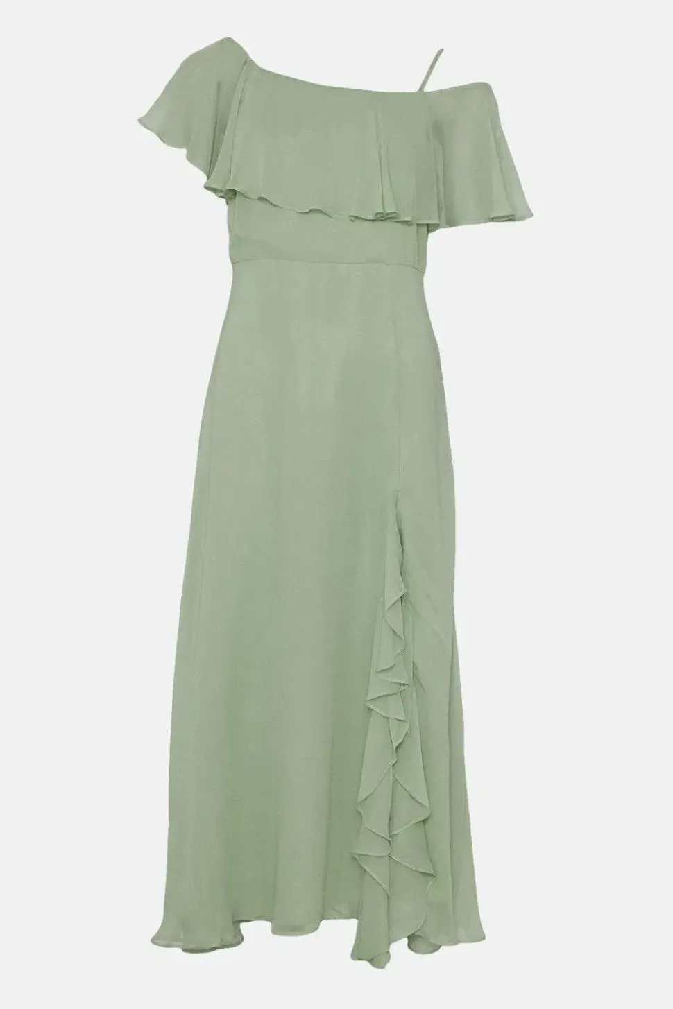 Asymmetric Strap Ruffle Midi Dress