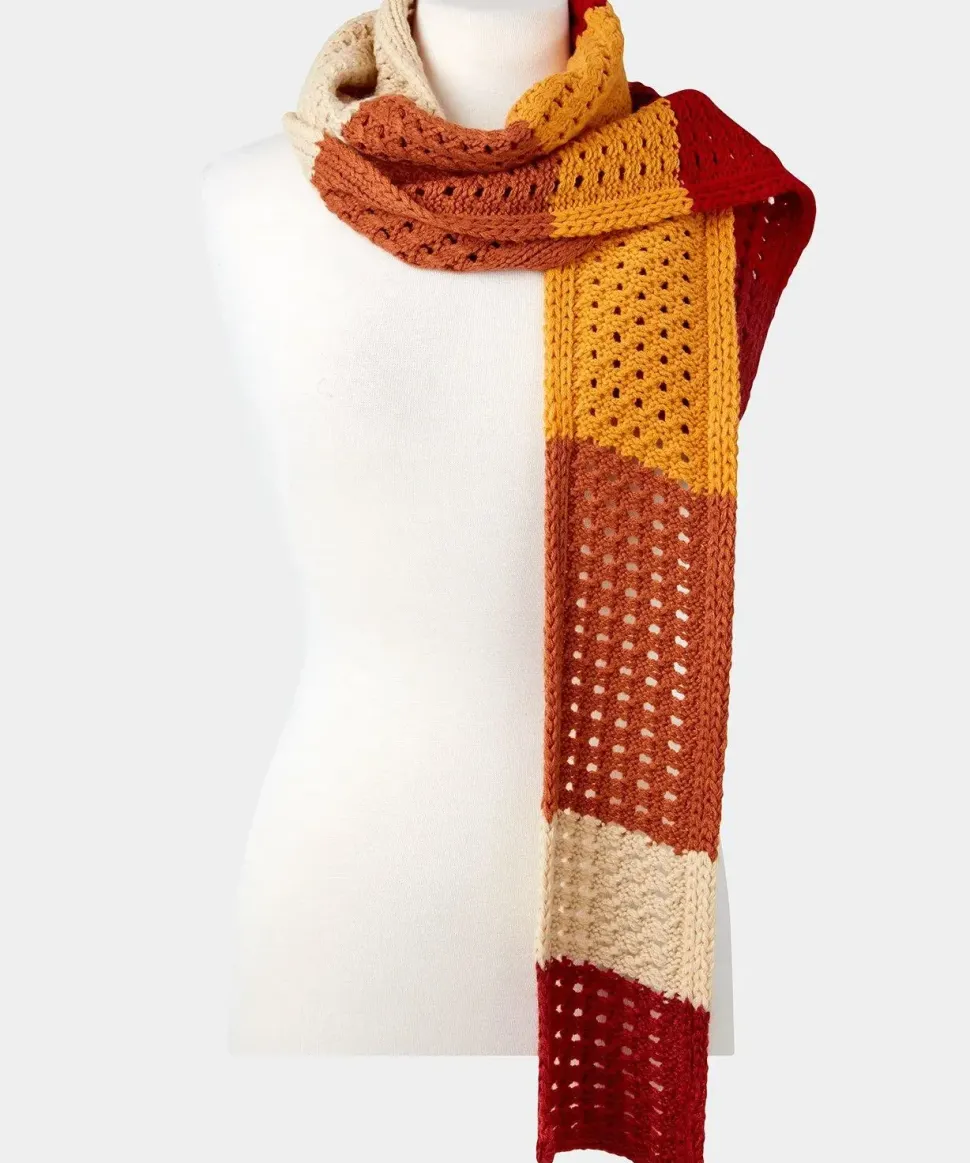 Autumnal Colour Block Crochet-Knit Scarf