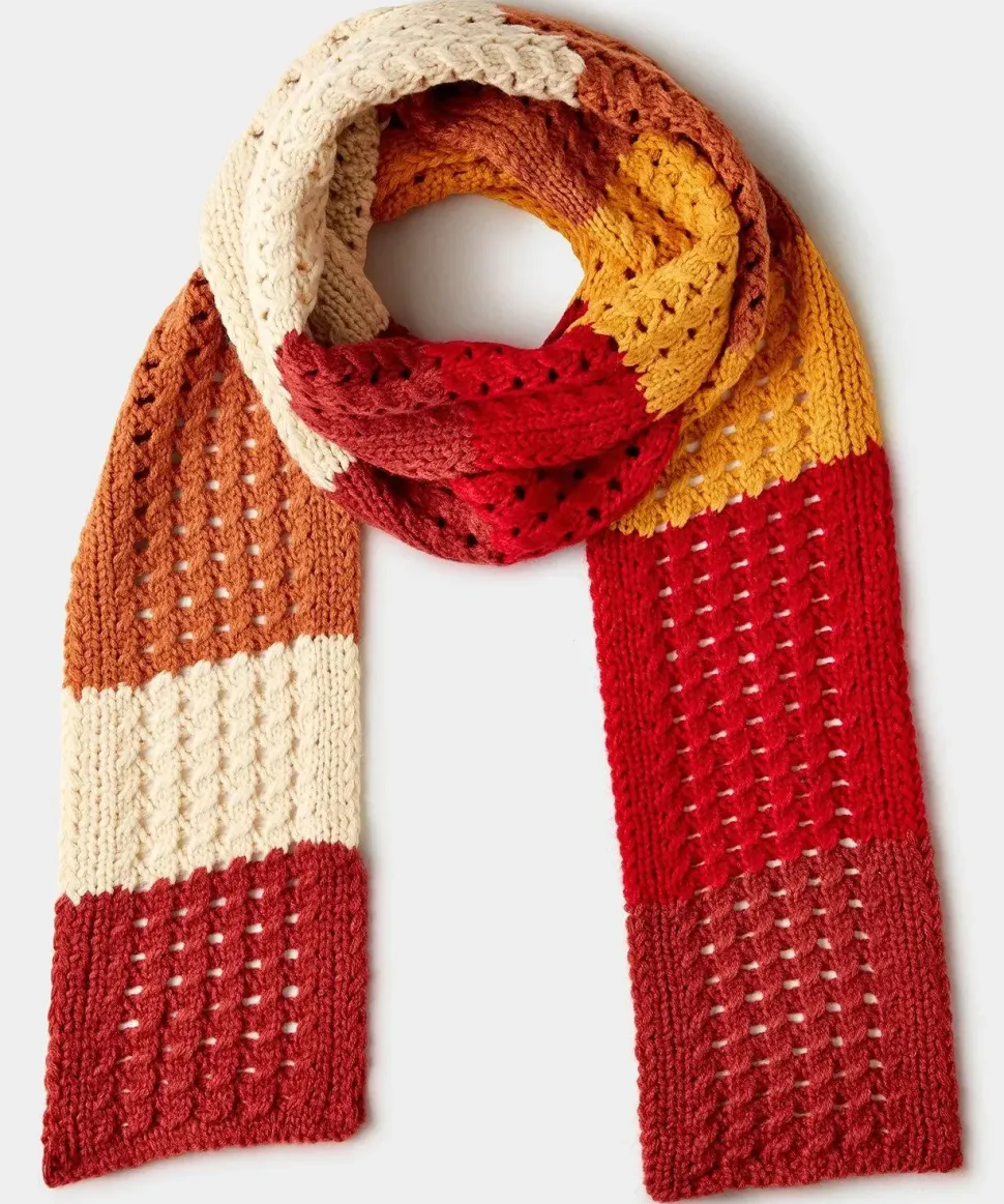 Autumnal Colour Block Crochet-Knit Scarf