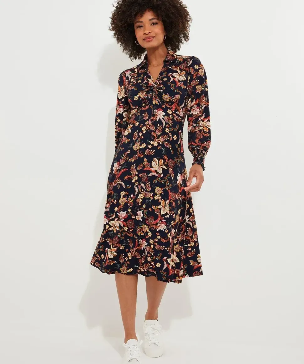 Autumnal Floral Frilly Midi Dress