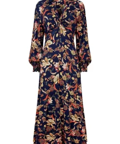Autumnal Floral Frilly Midi Dress
