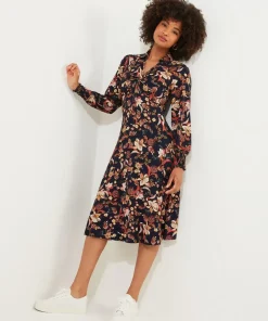Autumnal Floral Frilly Midi Dress