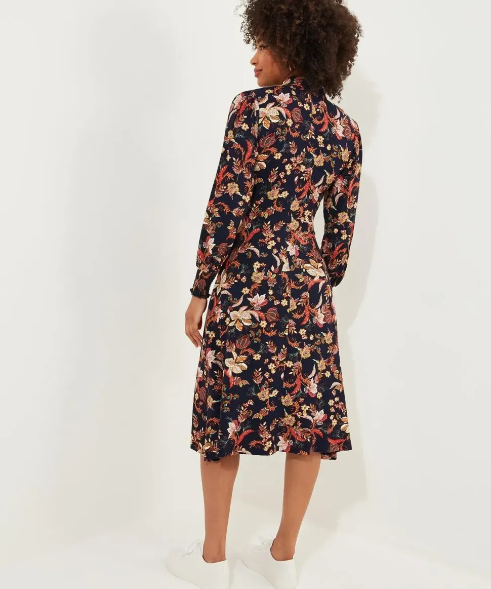 Autumnal Floral Frilly Midi Dress