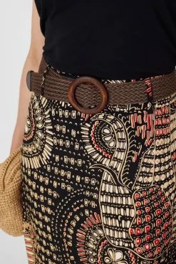 Aztec Print A-Line Belt Maxi Skirt