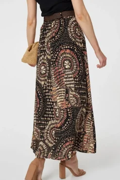 Aztec Print A-Line Belt Maxi Skirt