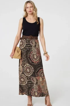 Aztec Print A-Line Belt Maxi Skirt