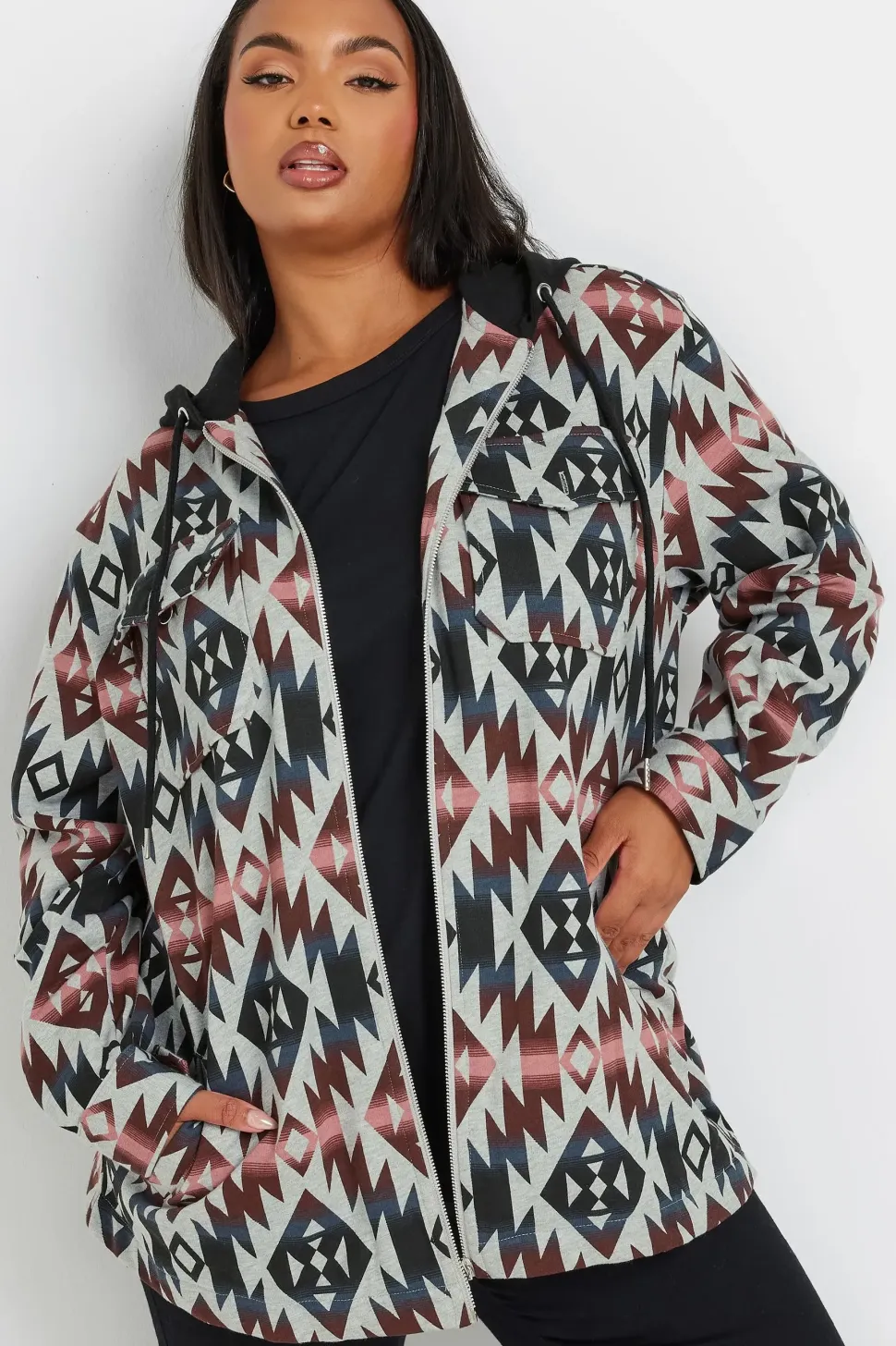 Aztec Print Hooded Shacket