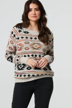 Aztec Print Long Sleeve Knit Jumper