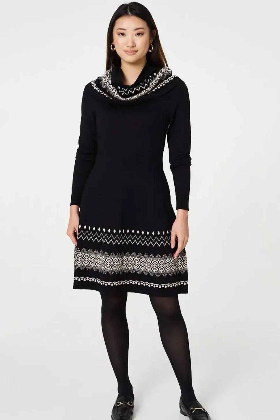 Aztec Print Removable Rollneck Knit Dress