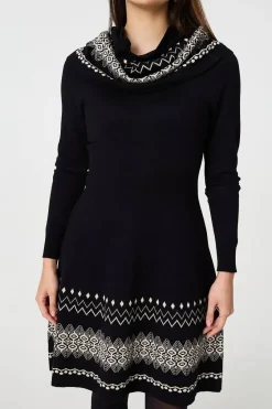 Aztec Print Removable Rollneck Knit Dress