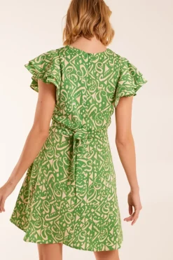 Aztec Wrap Ruffle Frill Sleeve Mini Dress