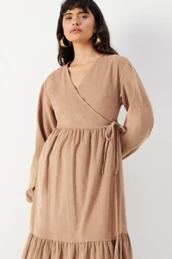 Baby Cord Wrap Midi Smock Dress