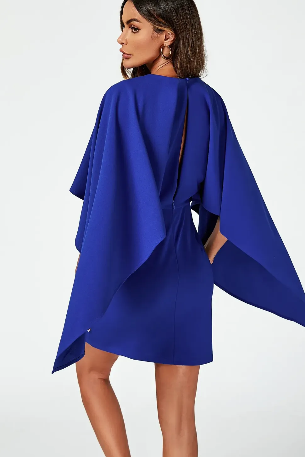 Back Detail Mini Dress With Cape In Blue
