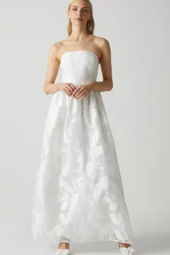 Bandeau A-line Organza Jacquard Maxi Dress