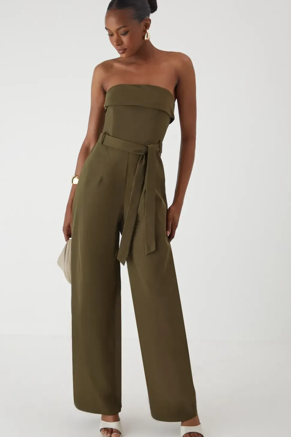 Bandeau Belted Wide Leg Jumpsuit