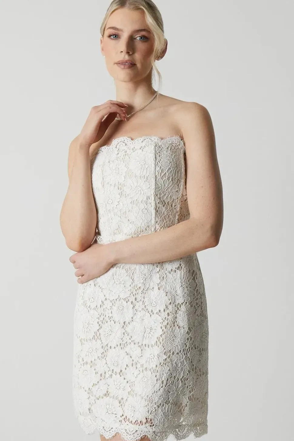 Bandeau Contrast Lace Mini Dress With Boning
