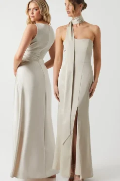Bandeau Satin Bridesmaid Maxi Dress With Removable Sash
