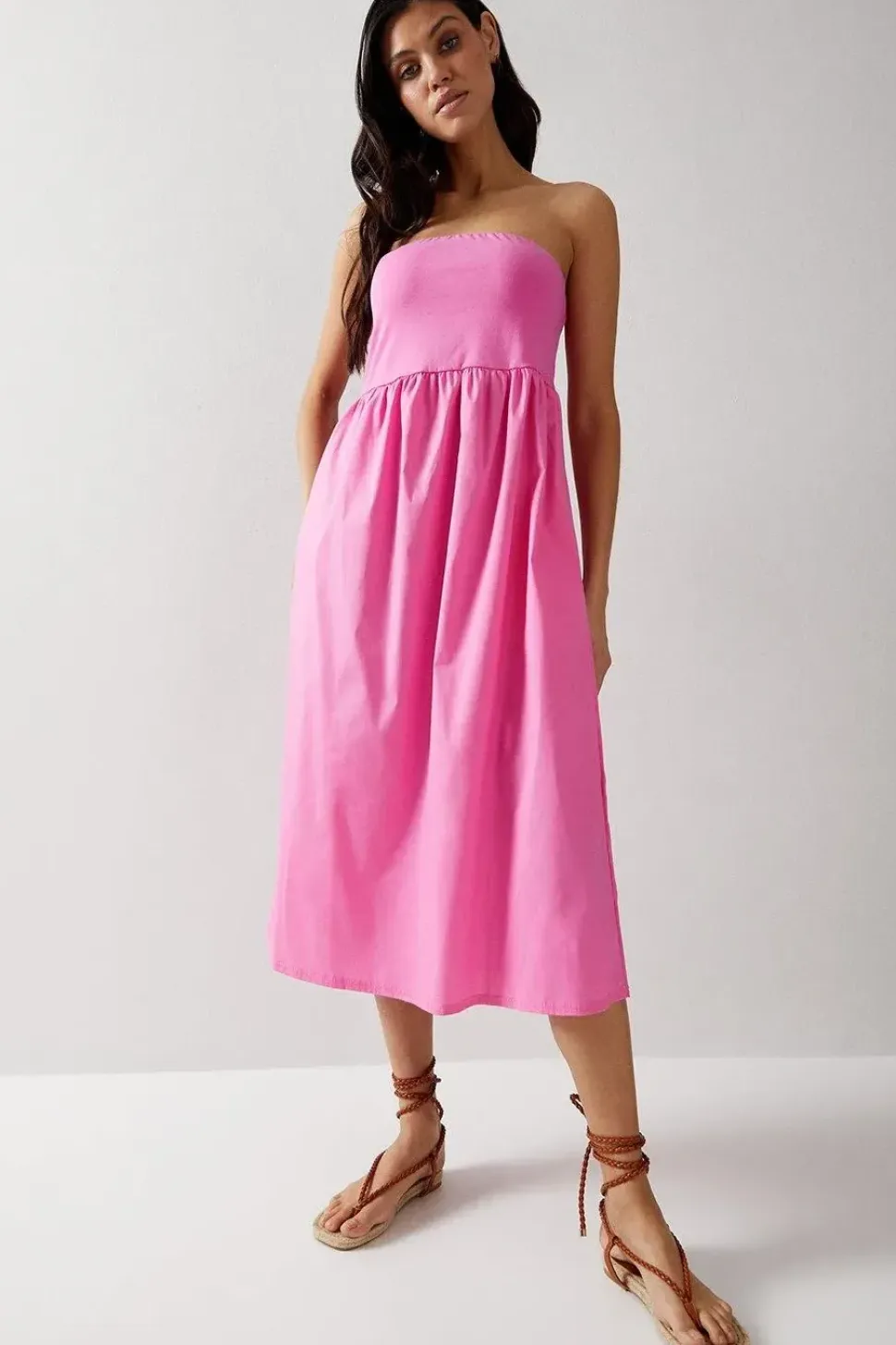 Bandeau Woven Mix Midi Dress
